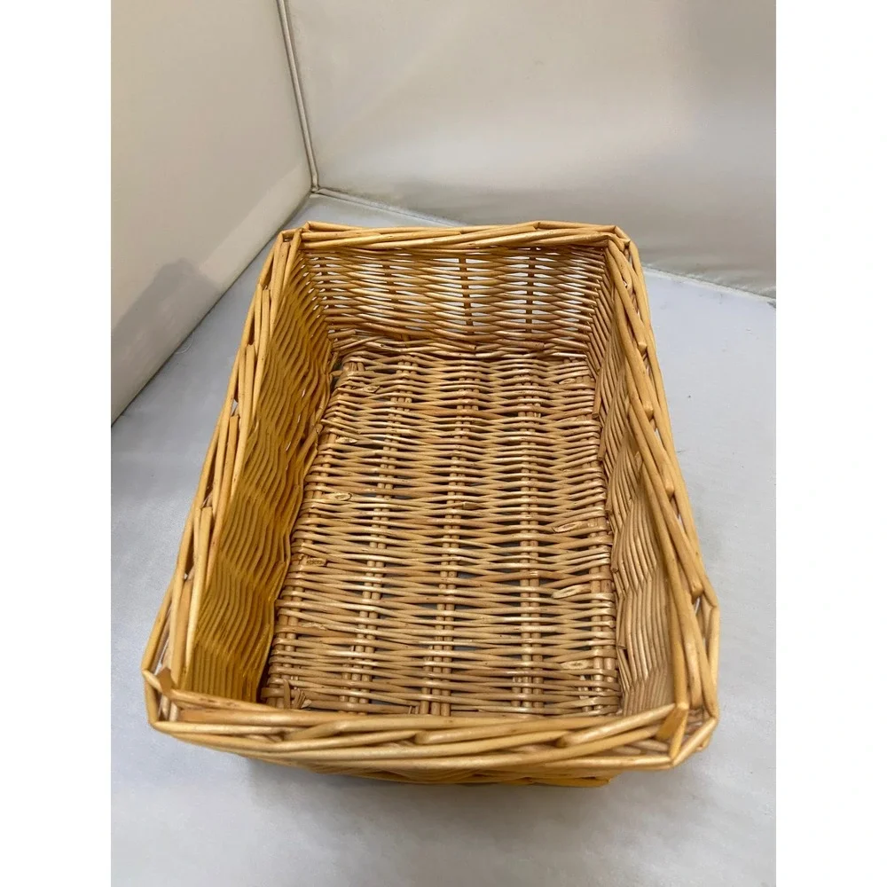 Wicker Storage Basket Unisex Brown Woven Rectangular Organizer Cottagecore